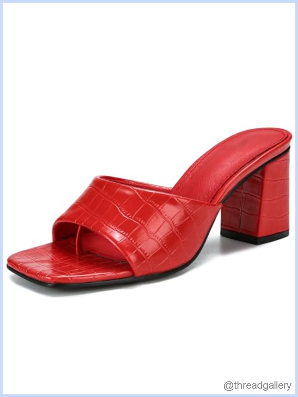 Slip On Block High Heel Mules Open Toe Square Toe Faux Leather Sandals